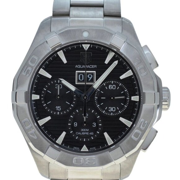 Men's 43mm Tag Heuer Black Aquaracer 300M SS Auto Cal 45 Watch! Ref: CAY211Z! - Picture 3 of 10
